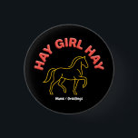 Hay Girl Hay Retro Horse Graphic 2026 Western Chic 1 Inch Round Button<br><div class="desc">Embrace the 2026 Horse Girl Renaissance with this "Hay Girl Hay" statement piece. Featuring a minimalist yellow gold line-art horse and 3D gummy-textured typography in vibrant light red, this bold graphic captures the modern equestrian spirit. Perfect for western fashion lovers and fire horse enthusiasts seeking a premium, retro-streetwear aesthetic. High-contrast...</div>