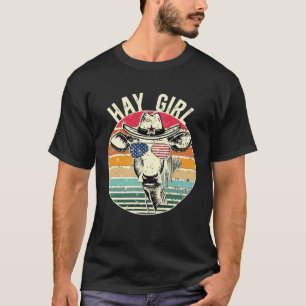 Hay Girl Retro Cow America Needs Farmers Support C T-Shirt