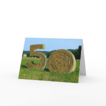 "Hay! Happy 50th!" greeting card with Hay Bales