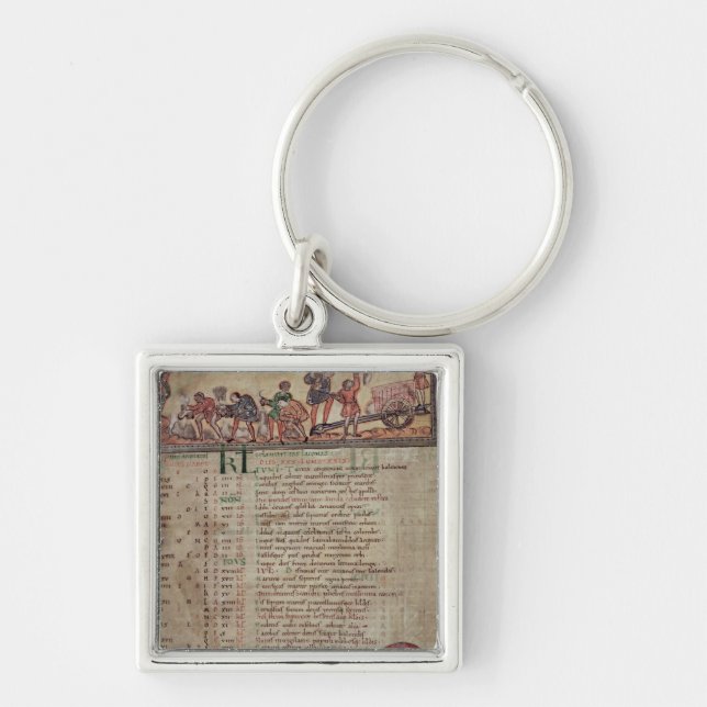 Hay-making and ploughing, from a Calendar Keychain (Front)