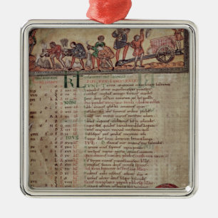 Hay-making and ploughing, from a Calendar Metal Ornament