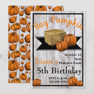 Hay Pumpkin Fall Birthday Party Invitation