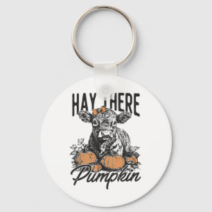 Hay There Pumpkin Cute Cow Farm Fall Autumn Cow Ha Keychain