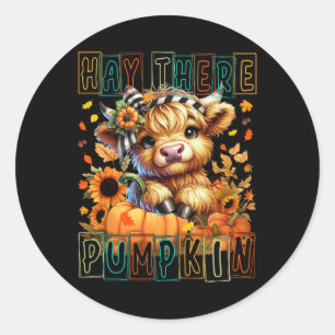 Hay There Pumpkin Retro Style Highland Cow For Fal Classic Round Sticker