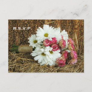 Hay Wedding RSVP - Daisy & Pink Bouquet Card