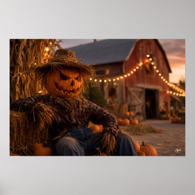 Haybale Barn Scarecrow Scene Poster (Front)