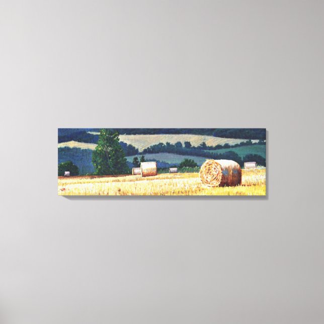 Haybales à l'huile sur la colline sur toile (Recto)