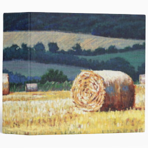 Haybales on hillside oil on canvas binder