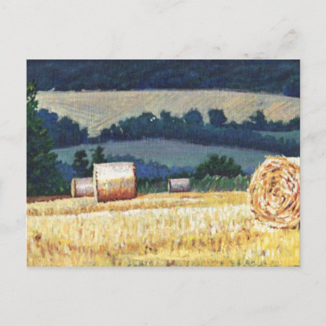 Haybales on hillside oil on canvas postcard (Front)