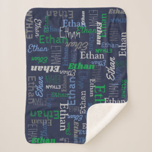 Hayden personalized name green blue grey blanket