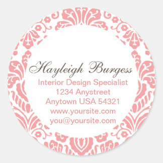 Hayleigh Pink Damask Chic Round Sticker