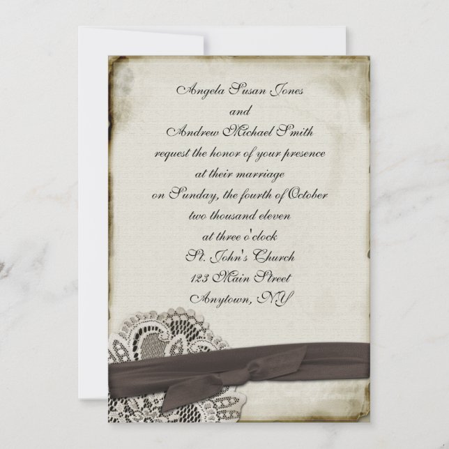 Hayley Cocoa Vintage Lace Invitation (Front)