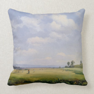 Haymaking, 1838 (oil on canvas) throw pillow