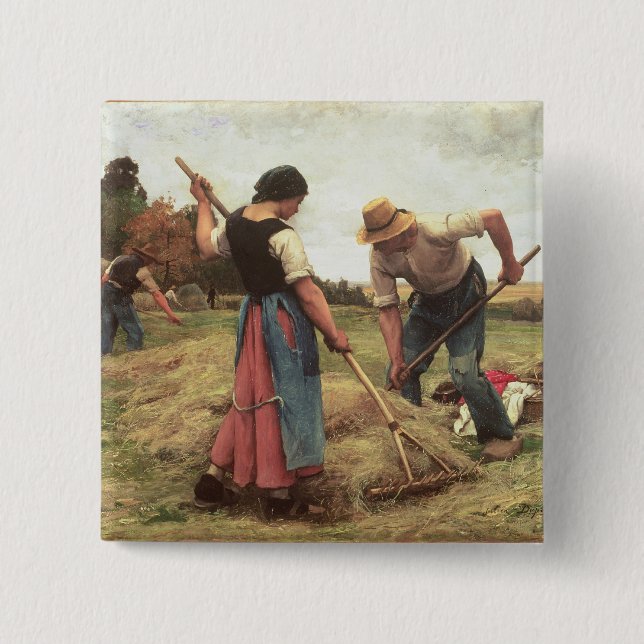 Haymaking, 1880 2 inch square button (Front)