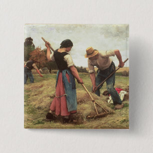 Haymaking, 1880 2 inch square button