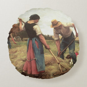 Haymaking, 1880 round pillow