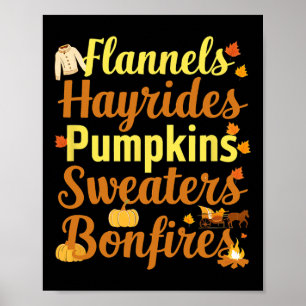 Hayrides Flannel Bonfires Sweaters Fall Halloween Poster