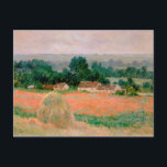 Haystack at Giverny - Claude Monet - 1886 Postcard<br><div class="desc">Show people your style and refinement with this reproduction of a fine art piece entitled "Haystack at Giverny" by Claude Monet. Landscape showing a haystack in a field with a farmhouse in the background. Painted circa 1886.</div>