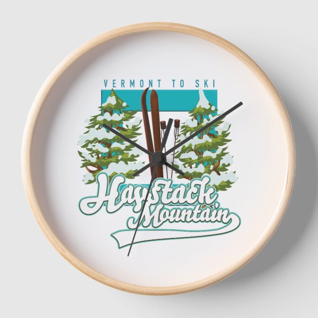 Haystack Mountain Vermont USA Ski logo Clock (Front)