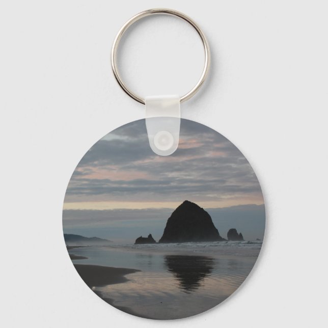 Haystack Rock at Cannon Beach Keychain (Front)