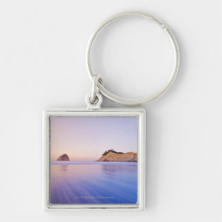 Haystack Rock At Dawn Blurred Blue Purple Waves Keychain