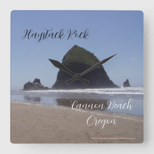 Haystack Rock cannon beach Oregon Square Wall Clock