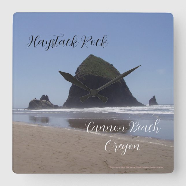 Haystack Rock cannon beach Oregon Square Wall Clock (Front)