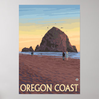 Haystack Rock Vintage Travel Poster