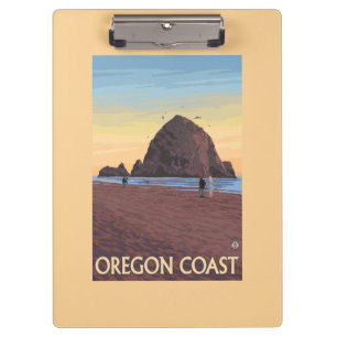 Haystack Rock Vintage Travel Poster Clipboard