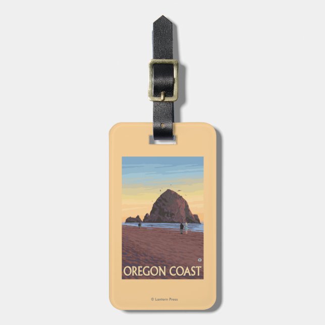 Haystack Rock Vintage Travel Poster Luggage Tag (Front Vertical)
