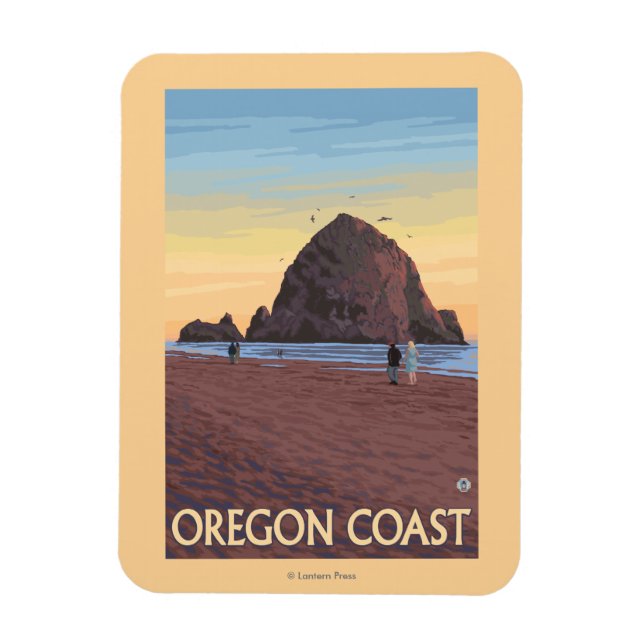 Haystack Rock Vintage Travel Poster Magnet (Vertical)