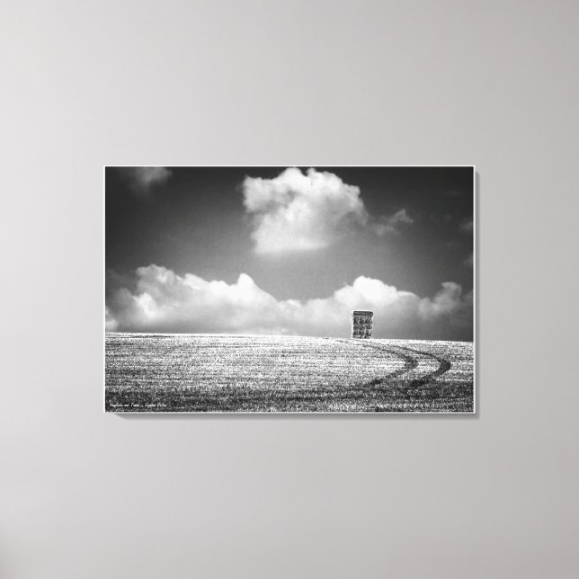 Haystacks and Tracks, fine art black and white Canvas Print (Front)
