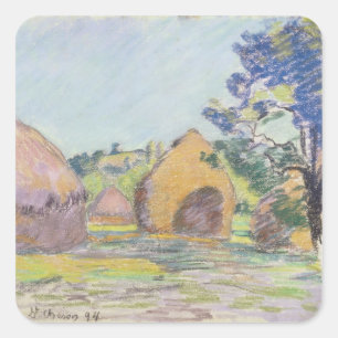 Haystacks at Saint-Cheron Square Sticker
