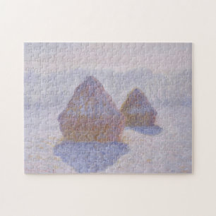 Haystacks Effect of Snow & Sun Monet Fine Art Jigsaw Puzzle