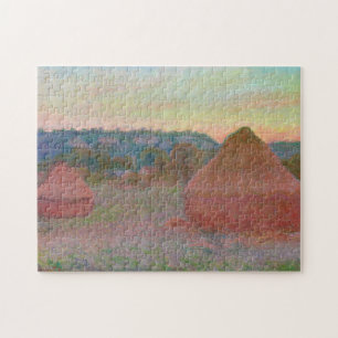 Haystacks End of Day Autumn Monet Fine Art Jigsaw Puzzle