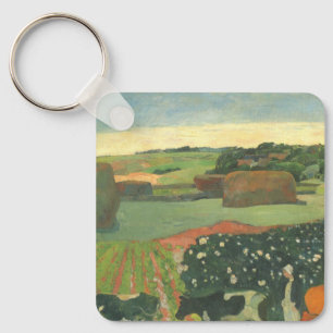 Haystacks in Brittany by Paul Gauguin, Vintage Art Keychain
