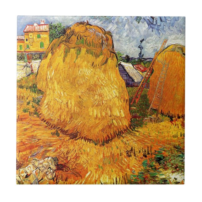 Haystacks in Provence by Van Gogh. Tile (Front)
