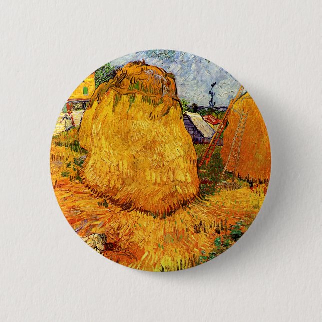 Haystacks in Provence by Vincent van Gogh 2 Inch Round Button (Front)
