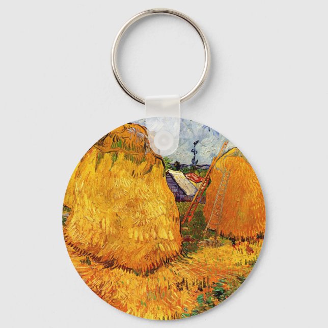 Haystacks in Provence by Vincent van Gogh Keychain (Front)