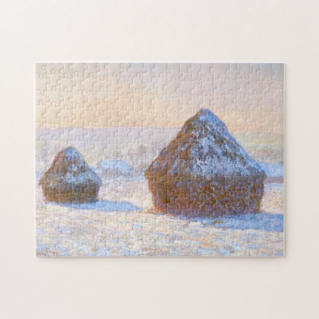 Haystacks Snow Effect Morning Monet Fine Art Jigsaw Puzzle (Horizontal)