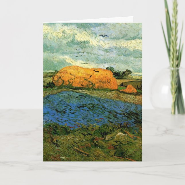 Haystacks Under a Rainy Sky by Vincent van Gogh Card (Front)