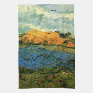Haystacks Under a Rainy Sky by Vincent van Gogh Kitchen Towel