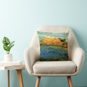 Haystacks Under a Rainy Sky by Vincent van Gogh Throw Pillow