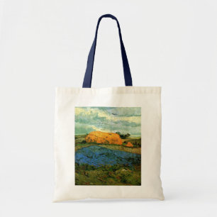 Haystacks Under a Rainy Sky by Vincent van Gogh Tote Bag
