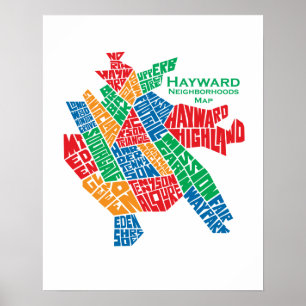 Hayward Neighbourhoods Map Poster 16x20