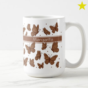Hazel Brown Butterflies & Dot Custom Name Monogram Coffee Mug