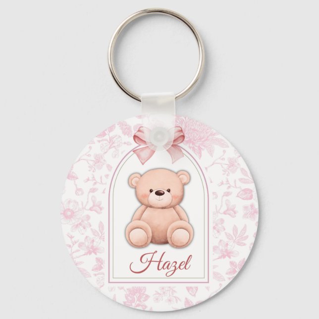 Hazel | Custom Pink Teddy Bear Nursery Design  Keychain (Front)