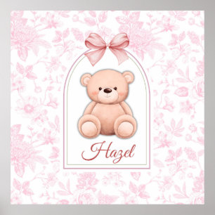 Hazel   Custom Pink Teddy Bear Nursery Design  Poster