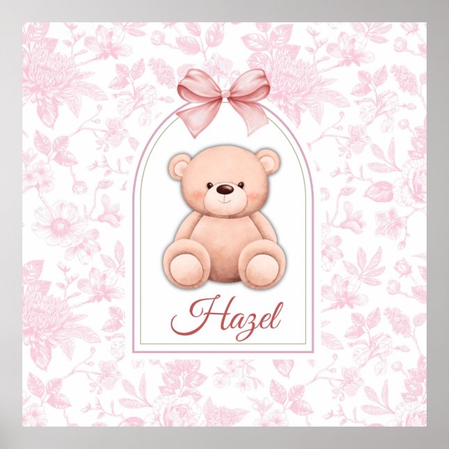 Hazel | Custom Pink Teddy Bear Nursery Design  Poster (Front)