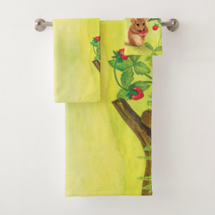Hazel Dormouse Eating Wild Strawberry Bath Towel Set